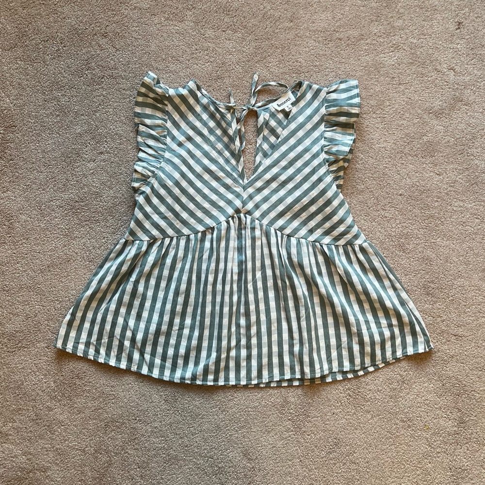 &merci Green & White Gingham Babydoll Top | Like New